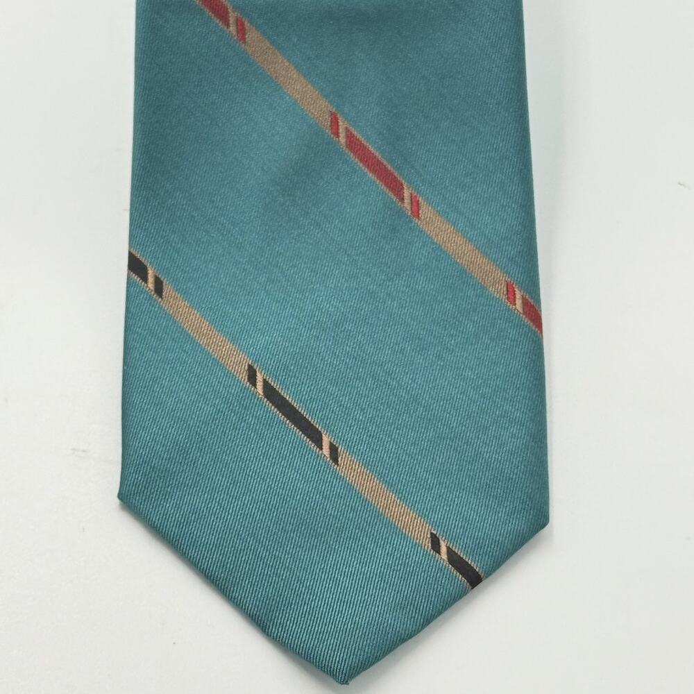 Christopher Hayes Western Neck Tie Teal Turquoise 100% Silk Rodeo Stripe Vintage